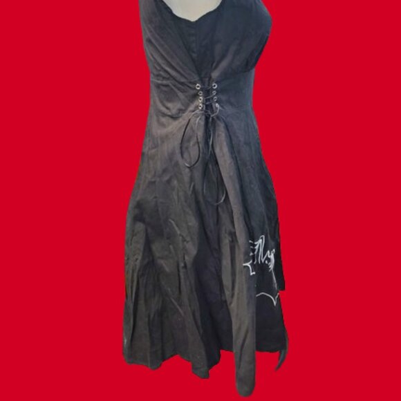 Unbranded Bat Swing Dress Goth Rockabilliy Corset Lace-Up Embroided - Picture 4 of 11